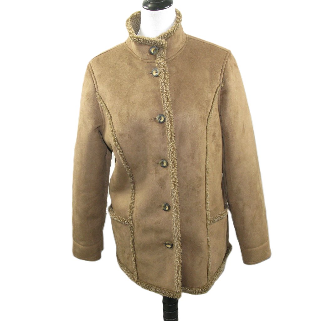L.L. Bean Light Brown Faux Suede Sherpa Lined 3/4 Length Jacket Size Mp